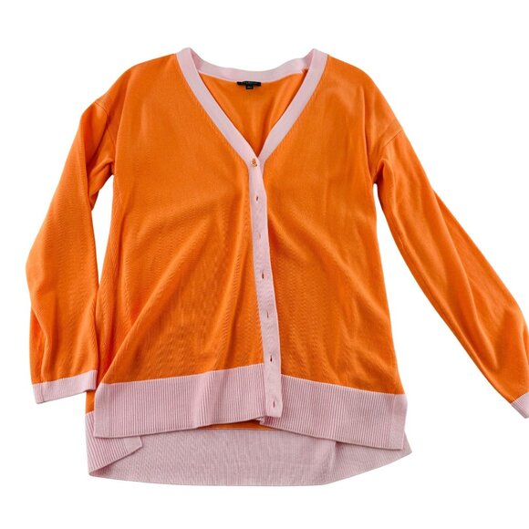 Talbots Petite Mp Orange & Pink V-Neck Cardigan Sweater - Picture 1 of 5